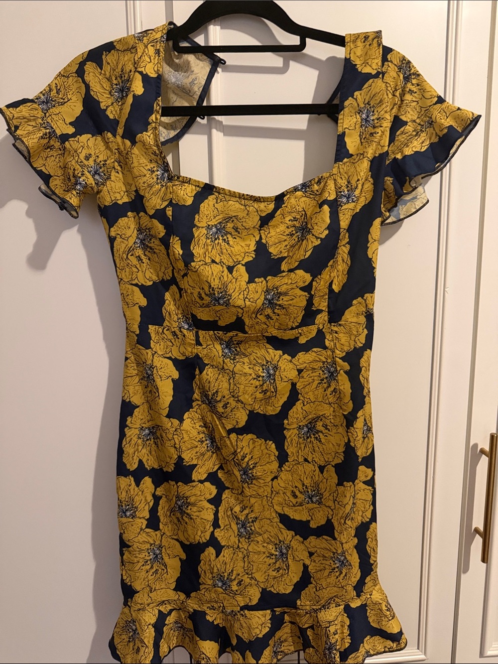 # 8- $10 PrettyLittleThing Navy Dress with Yellow Floral Print